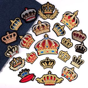 Embroidered Stylish Golden Crown Iron On Clothes for Patches