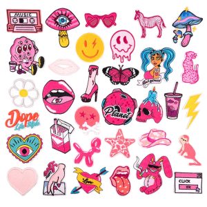 Pink Graffiti Style Embroidery Iron On Patches
