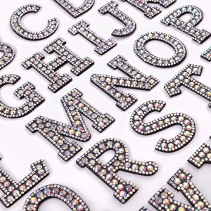 A-Z Black White Rhinestone Letter English Pearl Iron-on Patches